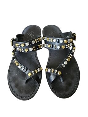 ASH Neroli Black Skull Studded Leather Sandals Size 7.5